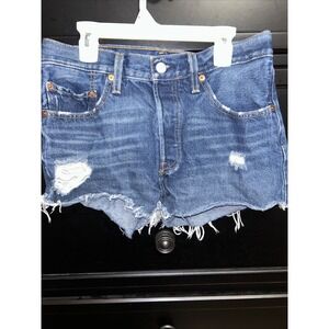 Levis 501 Womens 26 Distressed Button Fly Cut Off Denim Jean Shorts